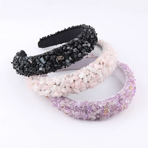 Fashion Padded Velvet Headband With Quartz Stone Particles And Beads For Women Elegant Thick Sponge Hairband Hair Accessory