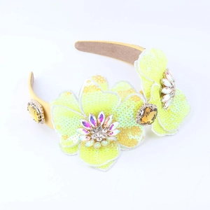 Luxury Baroque headband with yellow sequins and sparkling colorful rhinestones