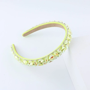 Chic padded neon yellow headband featuring sparkling colorful waterdrop rhinestones