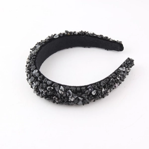 Fashionable black sponge headband with quartz stone beads for elevated hair styling
