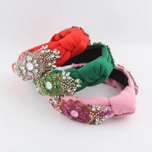Vintage Knotted Wide Padded Headband For Women Luxury Rhinestone Artificial Pearl Flower Satin Hair Band Wedding Party Hair Accessories