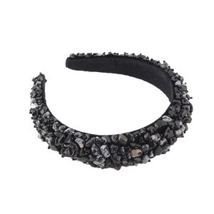 Fashionable padded sponge headband with black and grey quartz stone embellishments