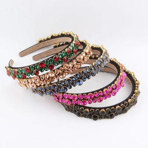 Luxurious Rhinestone Inlaid Headband For Women Vintage Colorful Crystal Slim Hair Hoop Fashion Hair Accessories