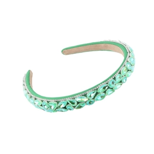 Elegant emerald green sponge headband with sparkling colorful rhinestones for women