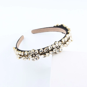 Baroque fashion headband with sparkling rhinestones and floral crystal pattern on black