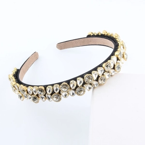 Elegant wide black headband with sparkling multi-shaped crystals and gold claw settings