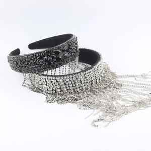 Luxurious Baroque Rhinestone Tassel Headband Wide Paved Crystal Fringe Hair Hoop Elegant Party Wedding Accessory For Women