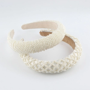 White Imitation Artificial Pearl Braided Headband Padded Satin Hair Hoop For Wedding Party Banquet Women Fashion Hair Accessories