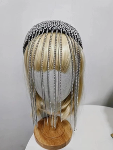 Luxurious baroque headband with high-density crystals and long sparkling tassels
