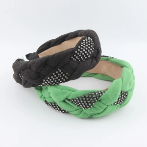 Vintage Braided Rhinestone Headband For Women Wide Padded Fabric Hair Hoop Elegant Sparkly Rhinestone Braided Hair Accessories