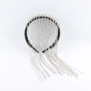 Detail of baroque luxury headband with sparkling rhinestone fringe and metal base
