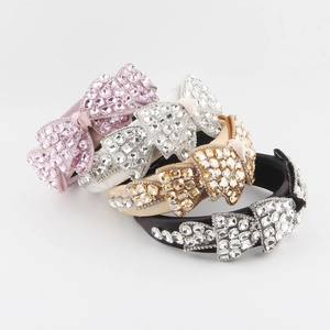 Serre-Tête de Luxe en Satin avec Nœud et Strass pour Femme Élégant Bandeau Rembourré Large Accessoires de Cheveux