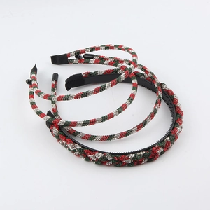 Cerchietto di Natale con Strass Rosso Verde Bianco Elegante Retro Doppio Strato Trecciato Fascia Brillante Accessori Capelli Natale