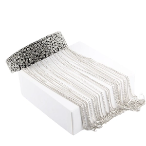 Luxury Baroque headband with sparkling crystals and long rhinestone tassels on white box