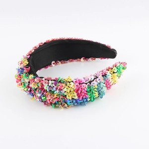 Fashionable multicolor sequin wide headband with vibrant crystals for women party style