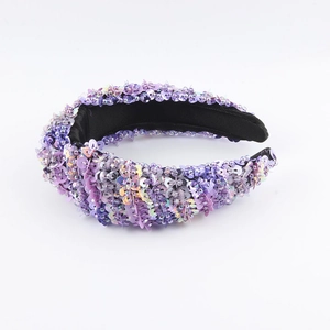 Fashionable purple sequin wide headband for women with a shimmering holographic finish