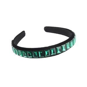 Serre-tête vintage en velours noir orné de pierres précieuses rectangulaires vert émeraude