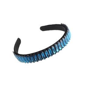 Serre-tête élégant en velours noir orné de cristaux bleus ovales pour occasions formelles
