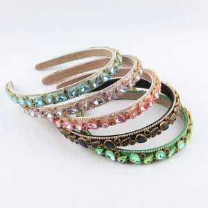 Baroque Vintage Alloy Rhinestone Headband For Women Elegant Colorful Crystal Inlaid Hair Hoop Party Wedding Accessories