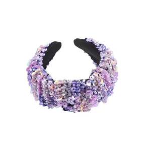 Fashionable purple sequin and crystal padded headband with wide non-slip inner design
