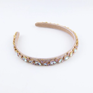 Elegant thin headband with lavender satin fabric and glittering aurora rhinestones