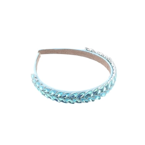 Elegant light blue crystal leaf headband with sparkly rhinestones for fashion styling