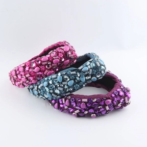 Serre-tête Baroque Noué en Strass pour Femmes Bandeau Large Rembourré en Cristal Perlé Accessoires Cheveux de Fête