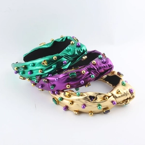 Serre-tête Baroque Luxueux en Cuir PU Métallique Noué Avec Strass Colorés et Künstliche Perles Fausse Mode Bijoux de Cheveux Pour Femmes Fête