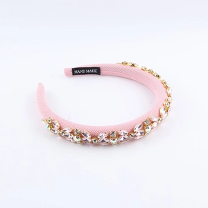 Cerchietto barocco rosa con strass e spugna fatto a mano per donne alla moda