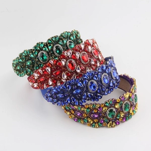 Baroque Wide Headband For Women Luxury Alloy Rhinestone Flower Hair Band Vintage Heavy Craft Wedding Party Hair Accessories