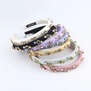 Fashion Padded Sponge Headband For Women Fabric Rhinestone Flower Decoration Korean Style Handmade Hair Accessories