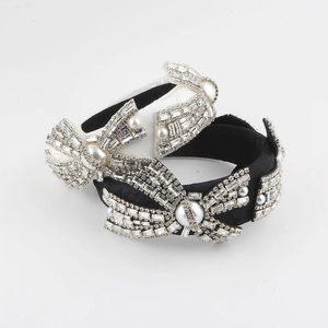 Luxurious Women Wide Headband Embellished With Shimmering Rhinestones And Faux Artificial Pearls Baroque Bowknot Hair Hoop For Party