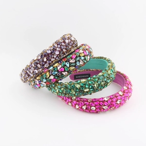 Baroque Vintage Luxurious Pave Rhinestone Wide Headband Handmade Woven Padded Hairband Hair Accessories For Women Wedding Party