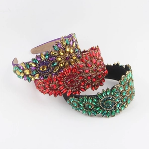 Baroque Vintage Rhinestone Flower Wide Headband For Women Luxury Crystal Embellished Hair Band Party Wedding Hair Accessories