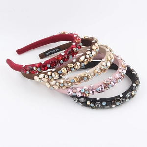 Baroque Rhinestone Padded Headband For Women Vintage Handmade Jeweled Hair Band Fashion Luxury Wedding Party Hair Accessories