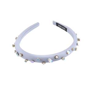 Serre-tête en satin violet élégant avec cristaux, strass et perles cousus main