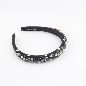 Handmade Baroque headband with luxury crystals and rhinestones on black velvet