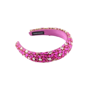 Elegant Baroque pink satin headband with handmade rhinestones and crystals on white background