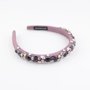 Elegant purple baroque headband with multi-colored crystals and handmade fabric finish