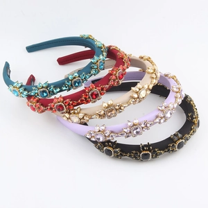 Barock Luxus Strass Blumen Haarreif Satin Gepolstert Palaststil Kristall Haarschmuck Für Bankett Hochzeit Party Damen