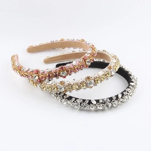 Baroque Handmade Rhinestone Padded Headband For Women Luxurious Crystal Beaded Hair Band For Wedding Banquet Party Accessories