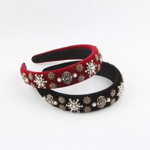 Serre-tête Rembourré en Velours Vintage Baroque Avec Strass Fausse Künstliche Perle Alliage Flocon de Neige Pour Femme Bandeau Élégant