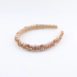 Baroque pink padded headband with luxury rhinestones and jewels for banquet style