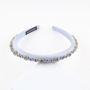 French vintage light blue rhinestone headband with handmade fabric wrapping for women