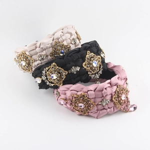 Vintage Barock Geflochtenes Satin Haarband Mit Metallblume Strass Luxuriöser Gepolstertes Stirnband Für Damen Party Schmuck