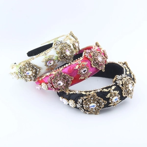Barocker Luxus Strass Künstliche Perle Legierung Blume Polster Stirnband Vintage Breit Schwamm Haarband Für Damen Hochzeit Party Schmuck