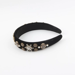 Serre-tête en velours baroque avec perles vintage et strass brillants pour femmes