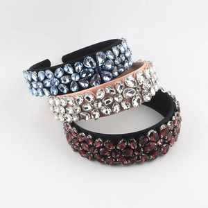 Serre-tête Rembourré Baroque de Luxe avec Strass Bandeau Floral en Velours et Cristal pour Femme Accessoires Cheveux Mariage Fête