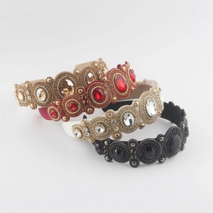 Baroque Vintage Rhinestone Padded Headband Women Luxury Artificial Gemstone Hair Hoop For Wedding Party Hair Accessories