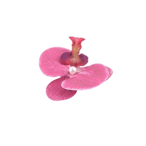 Fermaglio per capelli a forma di orchidea rosa sfumato con perla su sfondo bianco